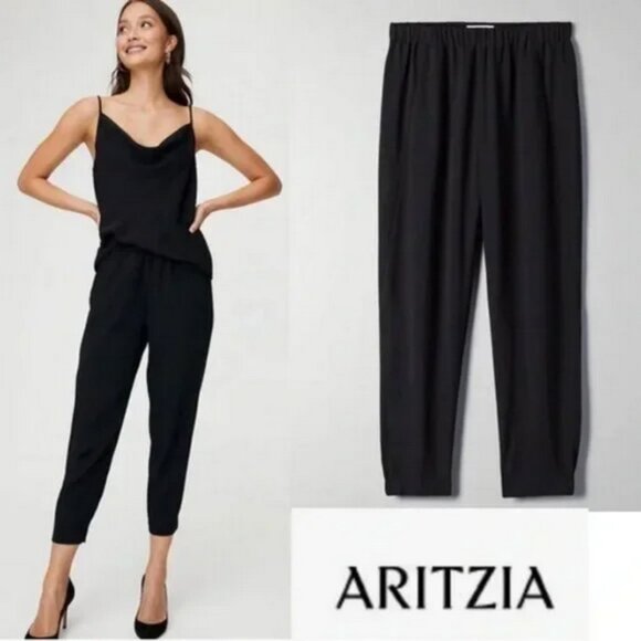 Aritzia Babaton Wilfred Dexter Pants Size Small Black Pull On Tuxedo Ankle - Picture 1 of 10
